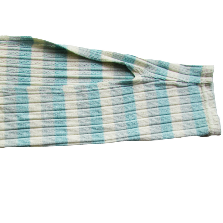Striped fabric with blue and white pattern on a white background