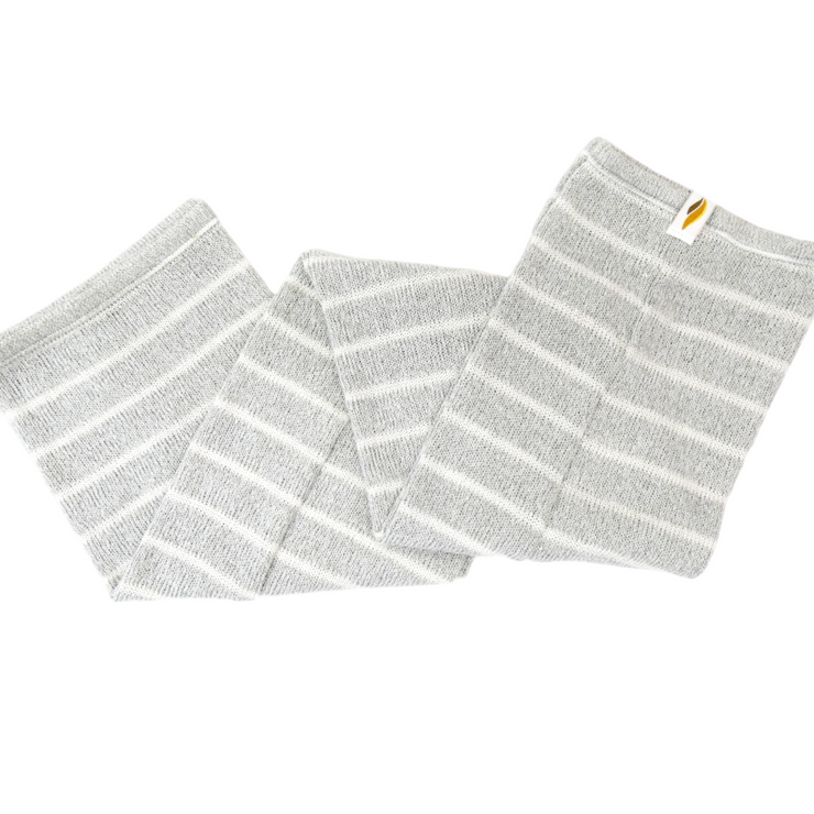 Grey and white striped leg warmer