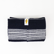 Navy and white leg warmers