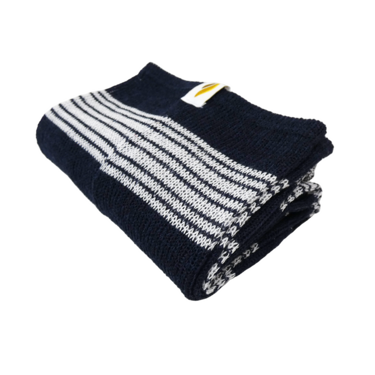 Navy blue and white leg warmers